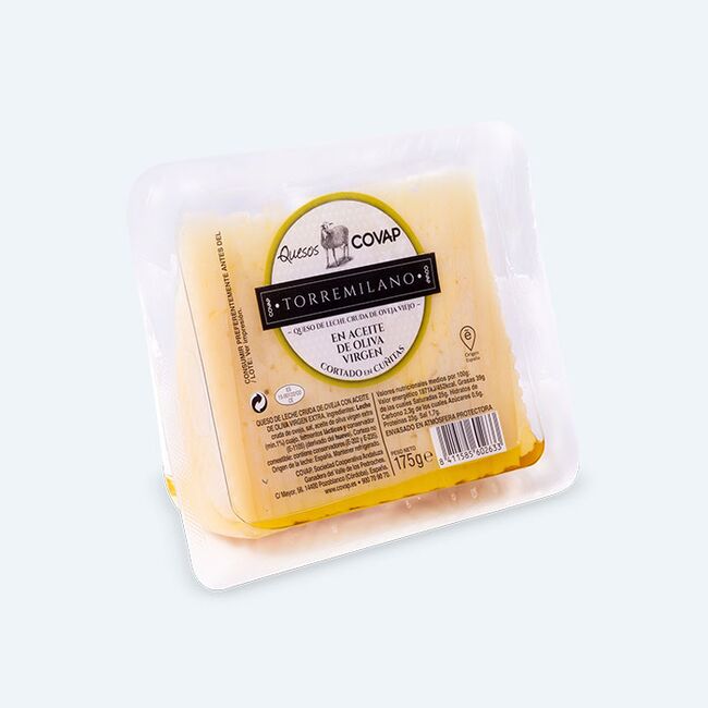 Queso de Leche Cruda de Oveja Viejo en Aceite de Oliva Virgen Torremilano Cortado | Quesos COVAP