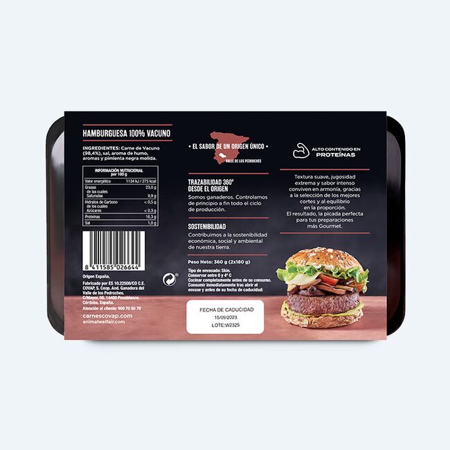 Hamburguesa 100% vacuno producto- Carnes COVAP