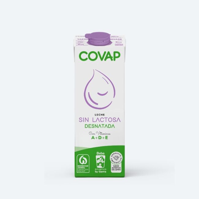 Leche Desnatada sin lactosa brik 1L | Lácteos COVAP