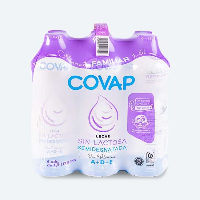 Leche Semidesnatada sin lactosa COVAP 1,5L | Lácteos COVAP